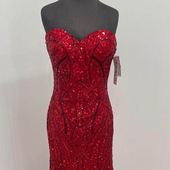 Scala Red Sequin Strapless Sweetheart Mermaid Gown Prom Evening Dress Size 10 - Picture 1 of 15